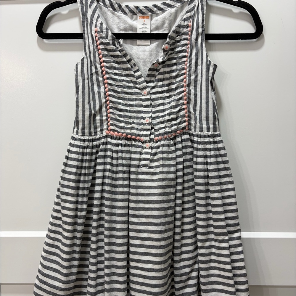 Gymboree Girls Summer Gray and White Striped Sleeveless Dress with Pink Trim